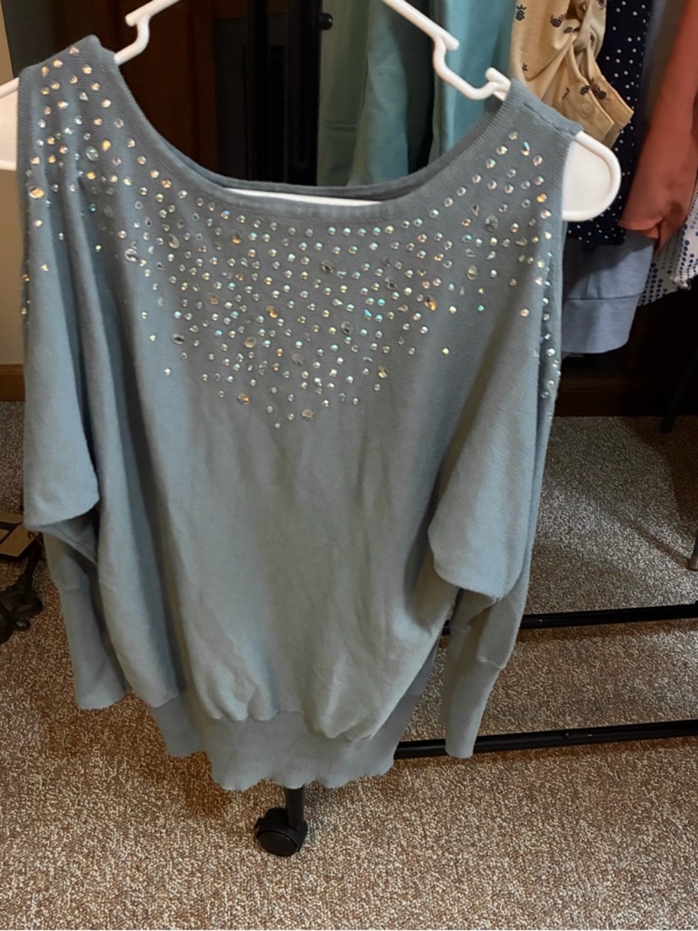 Embellished Light Blue Sweater with Rhinestones
